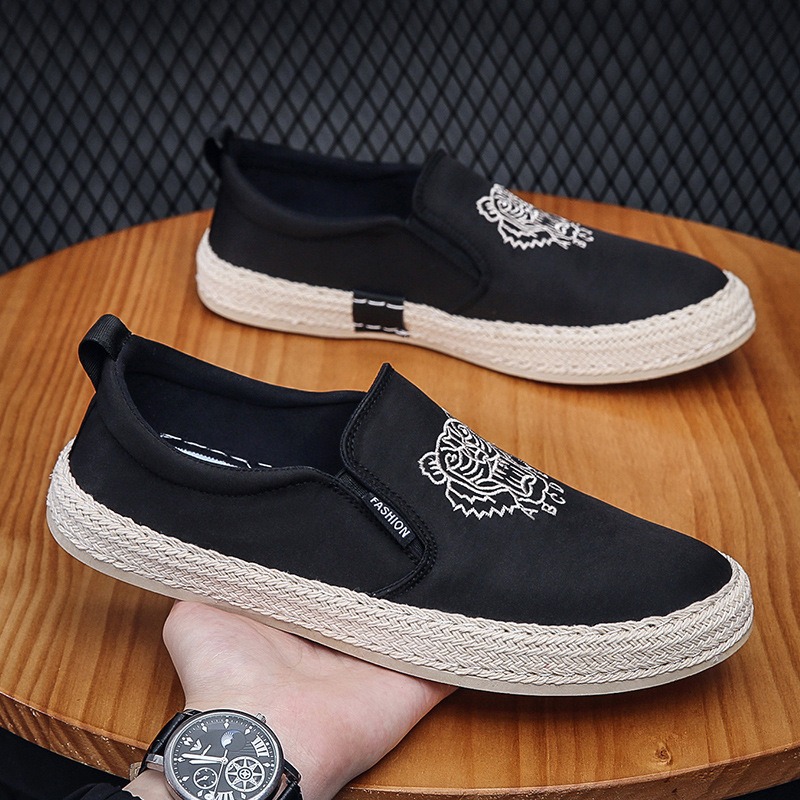 Men'S Shoes Slip On - Zapatos transpirables negros para hombre, mocasines
