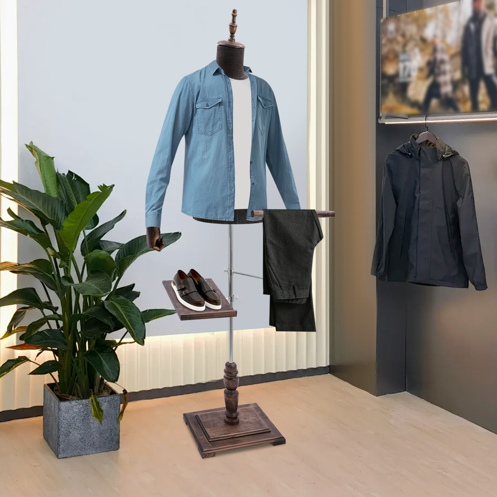 Men Shoes Rack - Maniquí masculino con brazos, perchero para